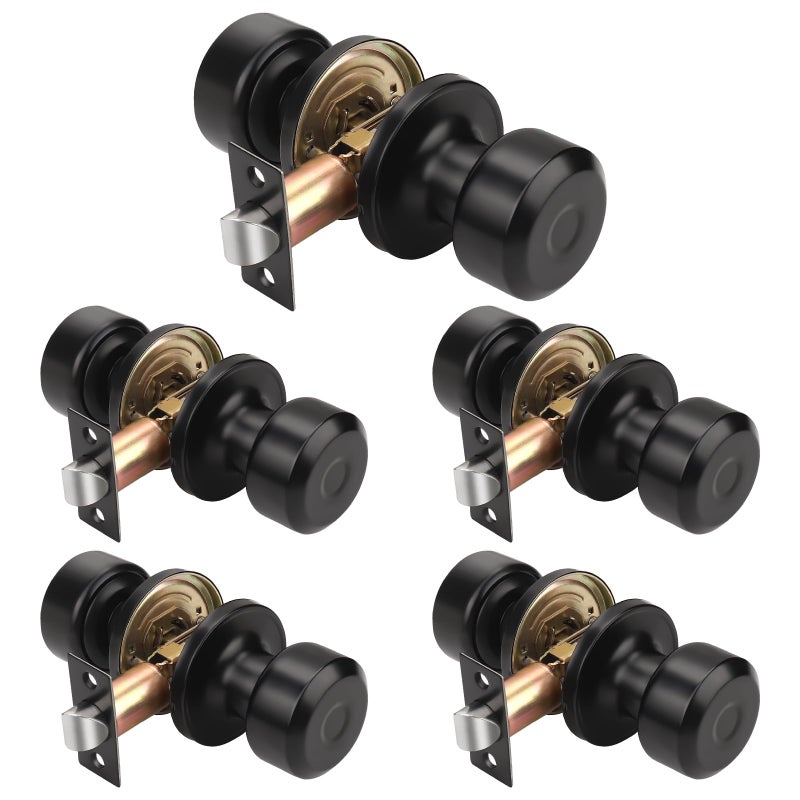 KNOBWELL 5 Pack Matte Black Closet Door Knobs Passage Door Knob Set, Interior Door Knobs, Hallway/Closet Keyless Door Knob - Image 1